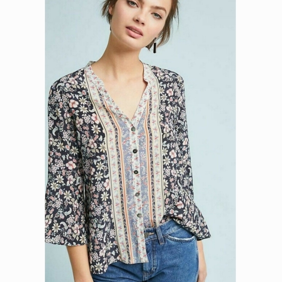 Anthropologie Tops - KACHEL X Anthropologie Kaia 100% Silk Floral Top 6